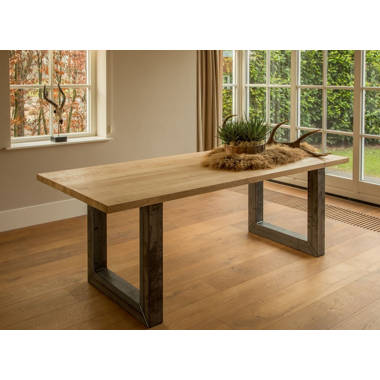 Borough Wharf Xavier Solid Wood Top Metal Base Dining Table